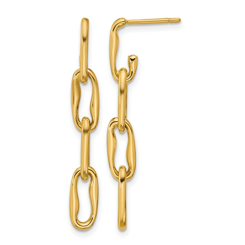14K Yellow Gold Polished Wavy Elongated Oval Link Post Dangle Earrings