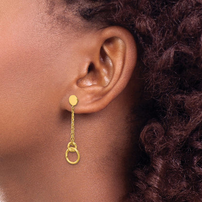 14K Yellow Gold Polished 2 Strand Double Circle Post Dangle Earrings