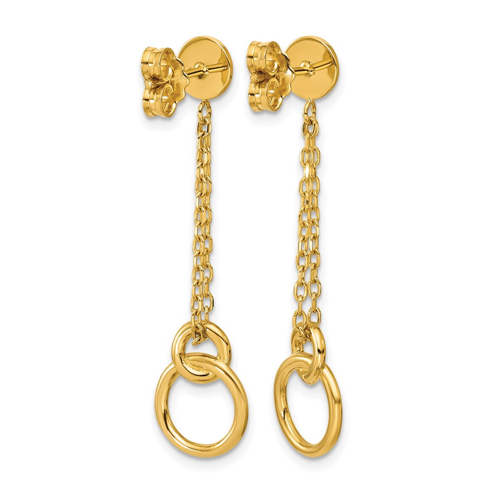 14K Yellow Gold Polished 2 Strand Double Circle Post Dangle Earrings