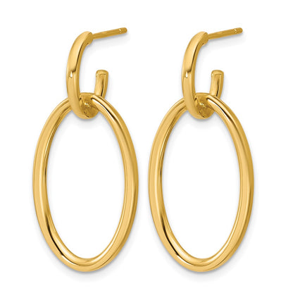 14K Yellow Gold Polished Fancy Oval Link Post Dangle Earrings