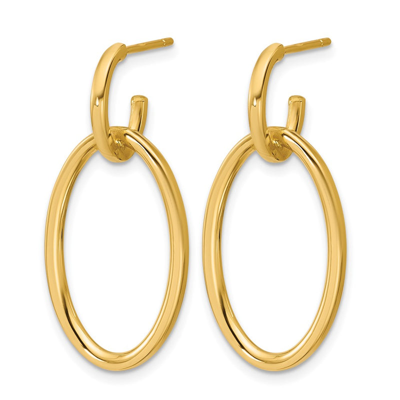 14K Yellow Gold Polished Fancy Oval Link Post Dangle Earrings