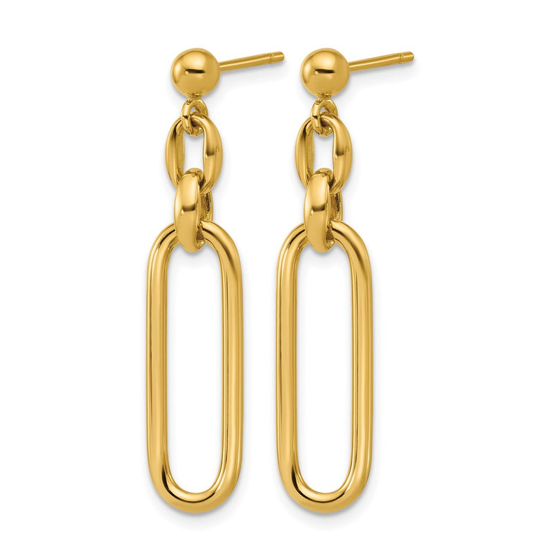 14K Yellow Gold Polished Fancy Elongated Oval Link Post Dangle Earrings