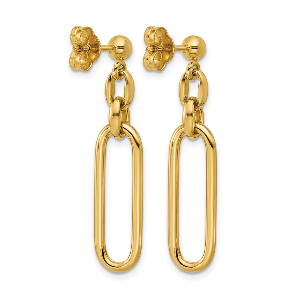 14K Yellow Gold Polished Fancy Elongated Oval Link Post Dangle Earrings