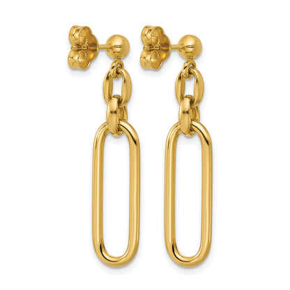 14K Yellow Gold Polished Fancy Elongated Oval Link Post Dangle Earrings