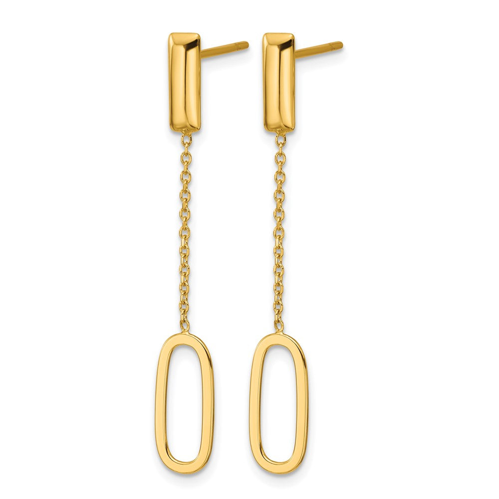 14K Yellow Gold Polished Elongated Oval And Bar Post Dangle Earrings