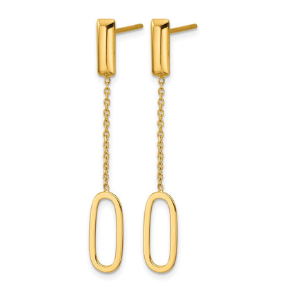 14K Yellow Gold Polished Elongated Oval And Bar Post Dangle Earrings