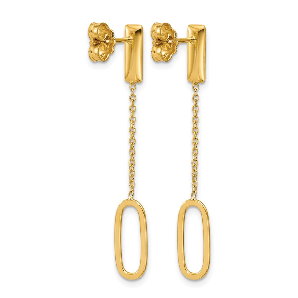 14K Yellow Gold Polished Elongated Oval And Bar Post Dangle Earrings