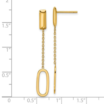14K Yellow Gold Polished Elongated Oval And Bar Post Dangle Earrings
