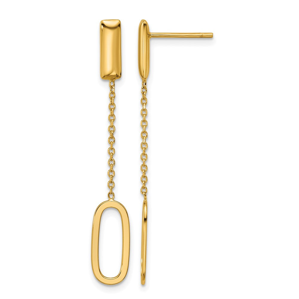 14K Yellow Gold Polished Elongated Oval And Bar Post Dangle Earrings