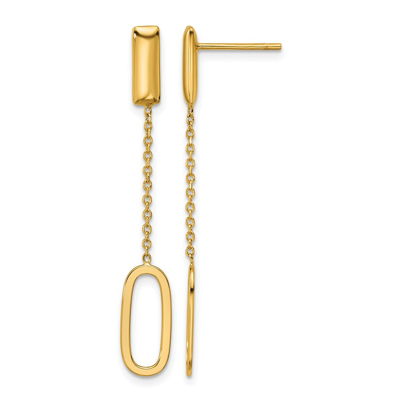 14K Yellow Gold Polished Elongated Oval And Bar Post Dangle Earrings