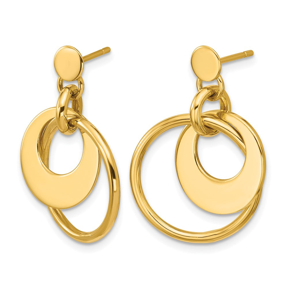 14K Yellow Gold Polished Fancy Double Circle Post Dangle Earrings