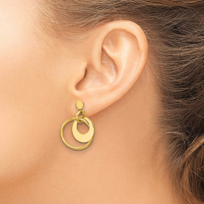14K Yellow Gold Polished Fancy Double Circle Post Dangle Earrings