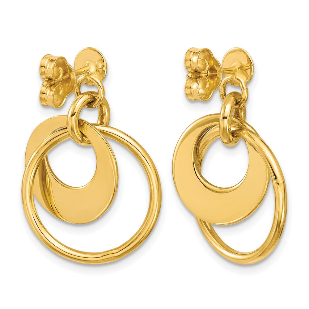 14K Yellow Gold Polished Fancy Double Circle Post Dangle Earrings