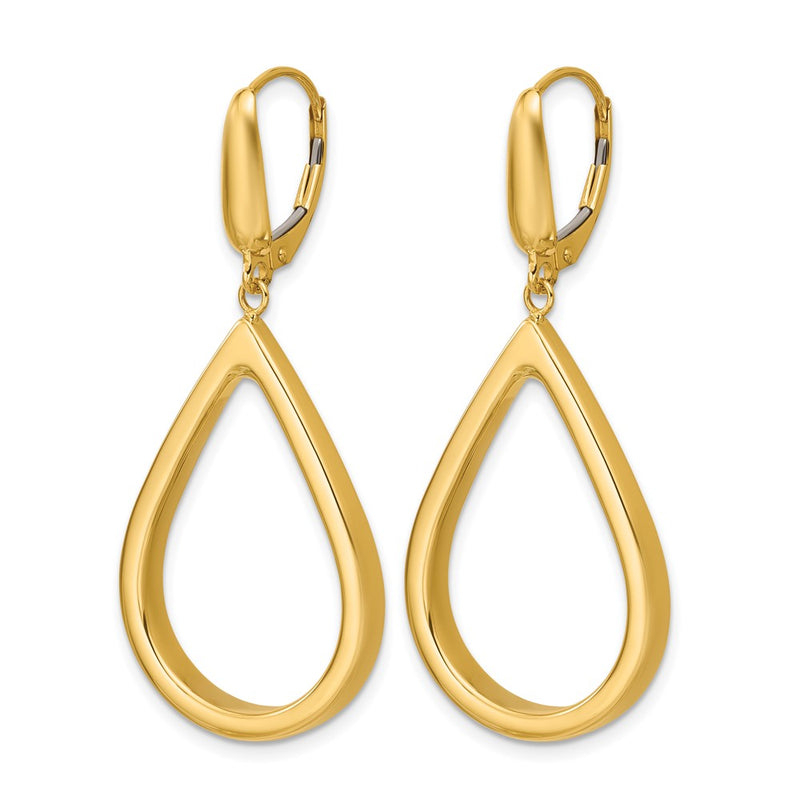 14K Yellow Gold Polished Open Teardrop Leverback Dangle Earrings
