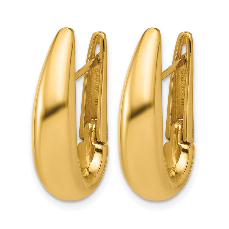 14K Yellow Gold Polished Fancy Tapered Teardrop Hinged Hoop Earrings