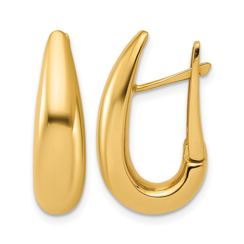 14K Yellow Gold Polished Fancy Tapered Teardrop Hinged Hoop Earrings