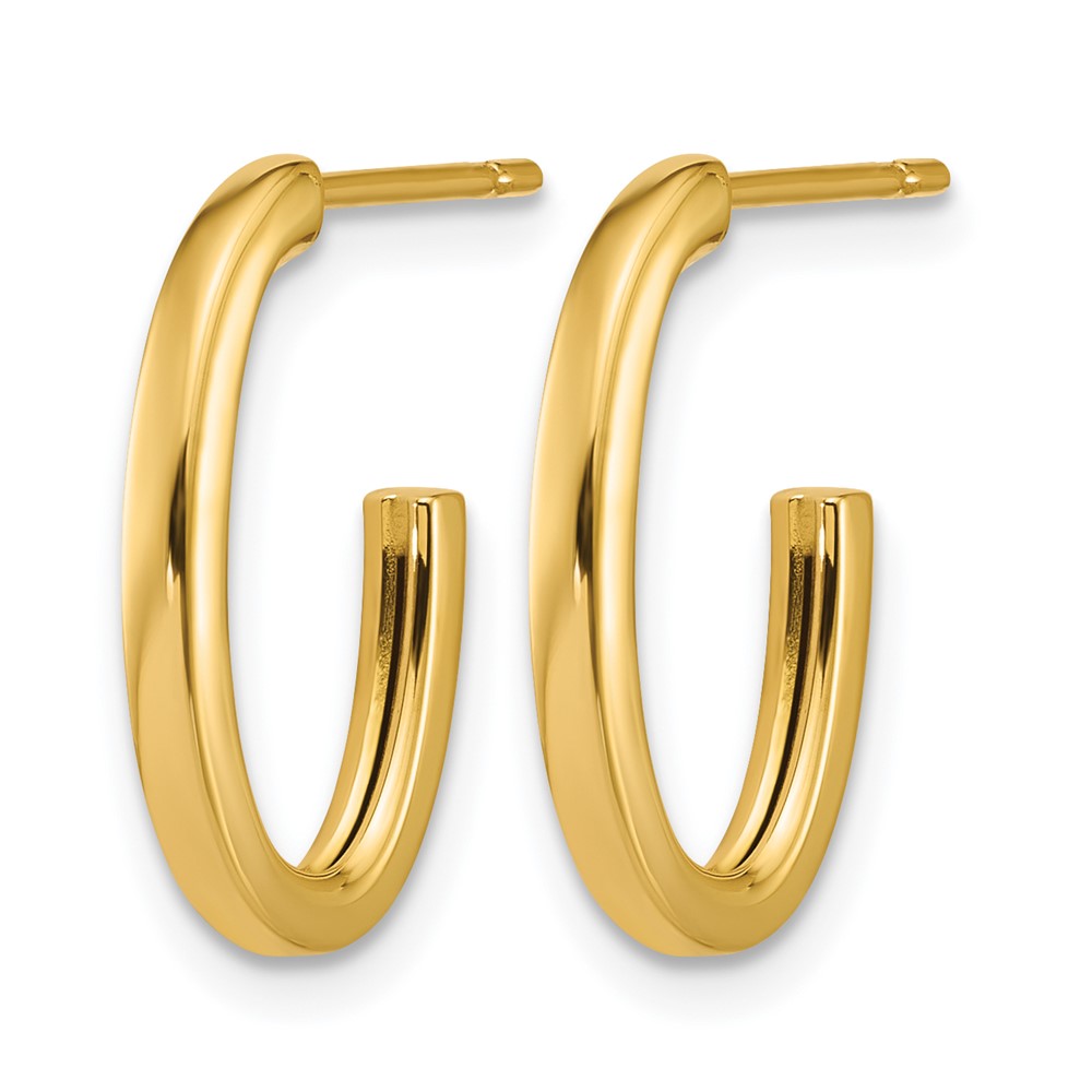14K Yellow Gold Polished 2.0mm Flat Oval Post J Hoop Earrings