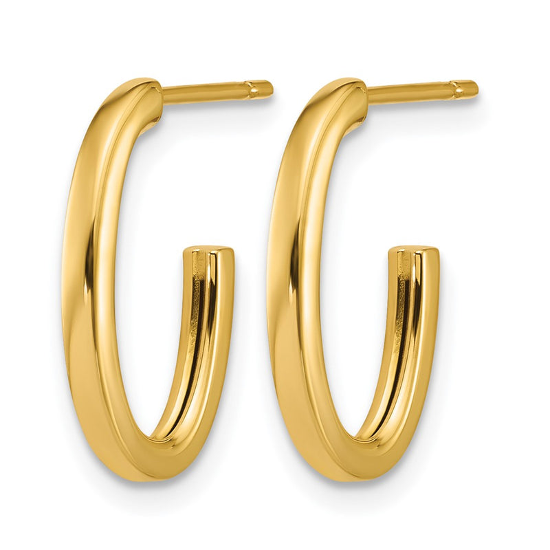 14K Yellow Gold Polished 2.0mm Flat Oval Post J Hoop Earrings