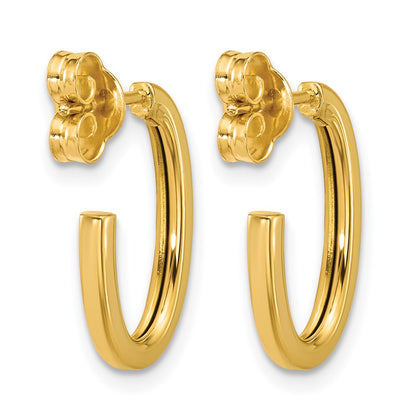 14K Yellow Gold Polished 2.0mm Flat Oval Post J Hoop Earrings