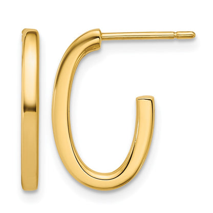 14K Yellow Gold Polished 2.0mm Flat Oval Post J Hoop Earrings