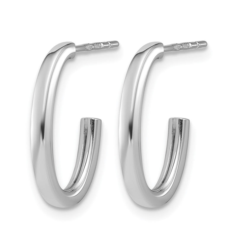 14K White Gold 14Kwhite Polish 2.0mm Flat Oval Post J Hoop Earrings
