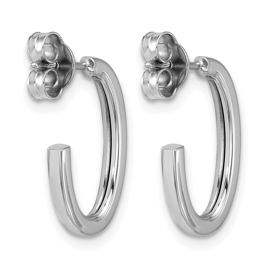 14K White Gold 14Kwhite Polish 2.0mm Flat Oval Post J Hoop Earrings