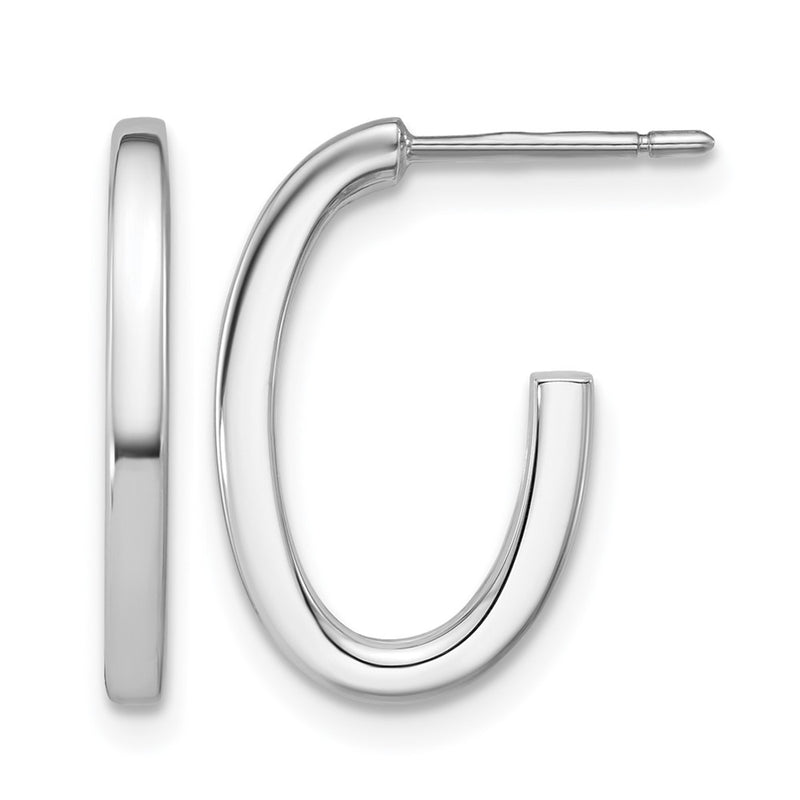 14K White Gold 14Kwhite Polish 2.0mm Flat Oval Post J Hoop Earrings