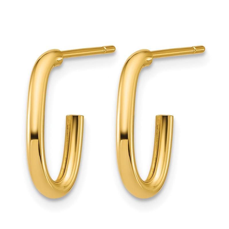 14K Yellow Gold Polished 2.0mm Oval Post J Hoop Earrings