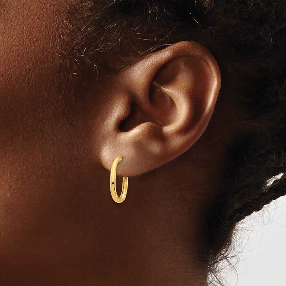14K Yellow Gold Polished 2.0mm Oval Post J Hoop Earrings