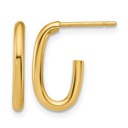14K Yellow Gold Polished 2.0mm Oval Post J Hoop Earrings