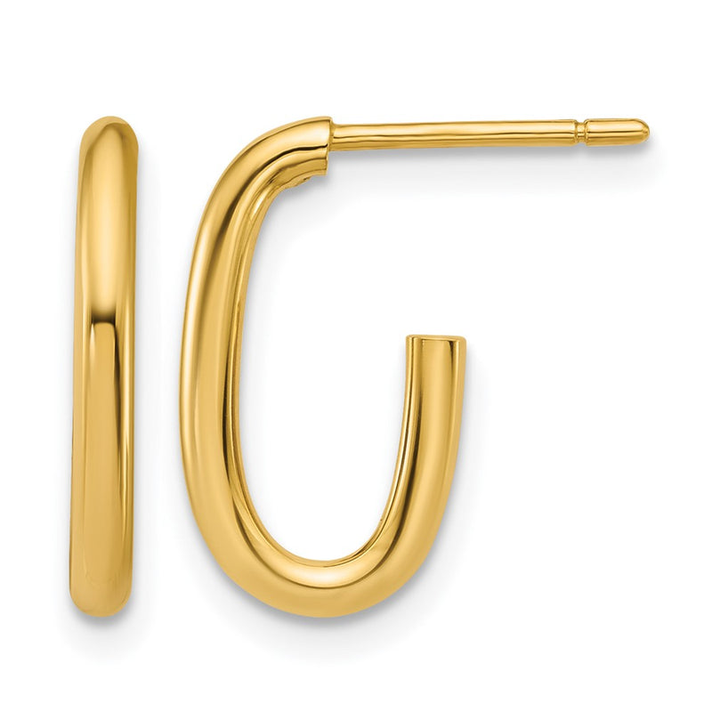 14K Yellow Gold Polished 2.0mm Oval Post J Hoop Earrings