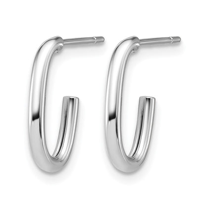 14K White Gold Polished 2.0mm Oval Post J Hoop Earrings