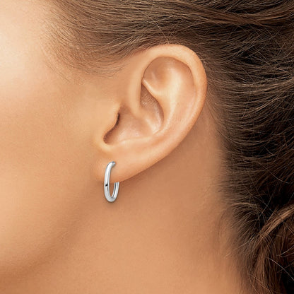 14K White Gold Polished 2.0mm Oval Post J Hoop Earrings