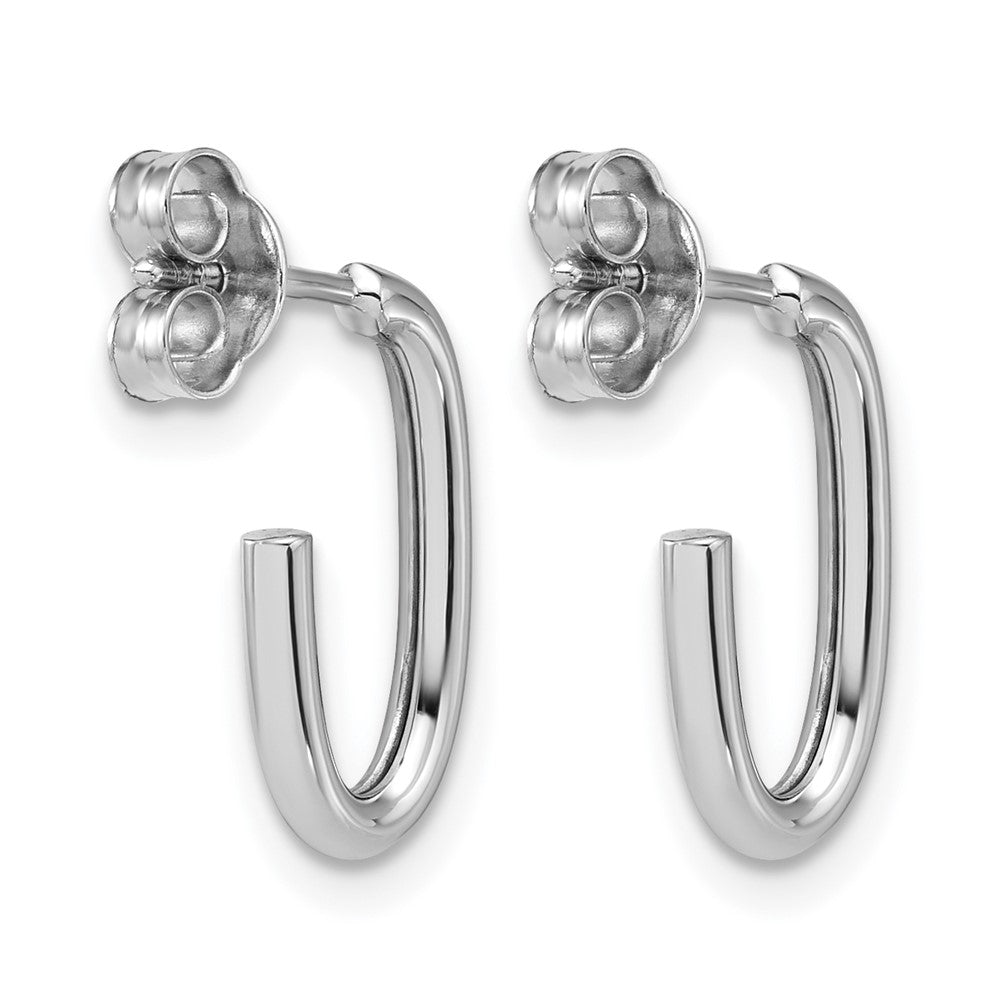 14K White Gold Polished 2.0mm Oval Post J Hoop Earrings