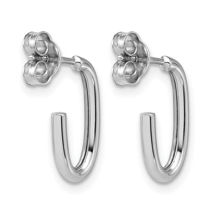14K White Gold Polished 2.0mm Oval Post J Hoop Earrings