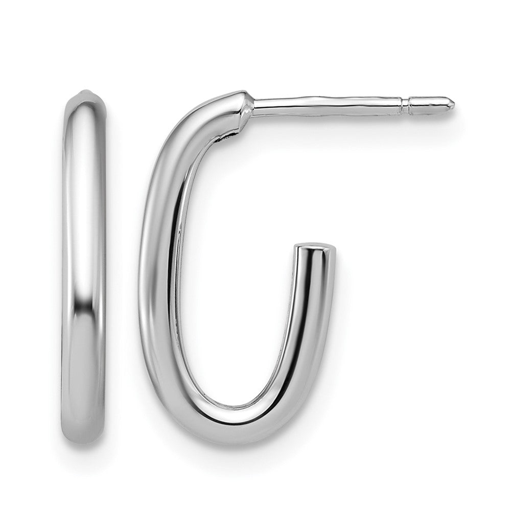 14K White Gold Polished 2.0mm Oval Post J Hoop Earrings