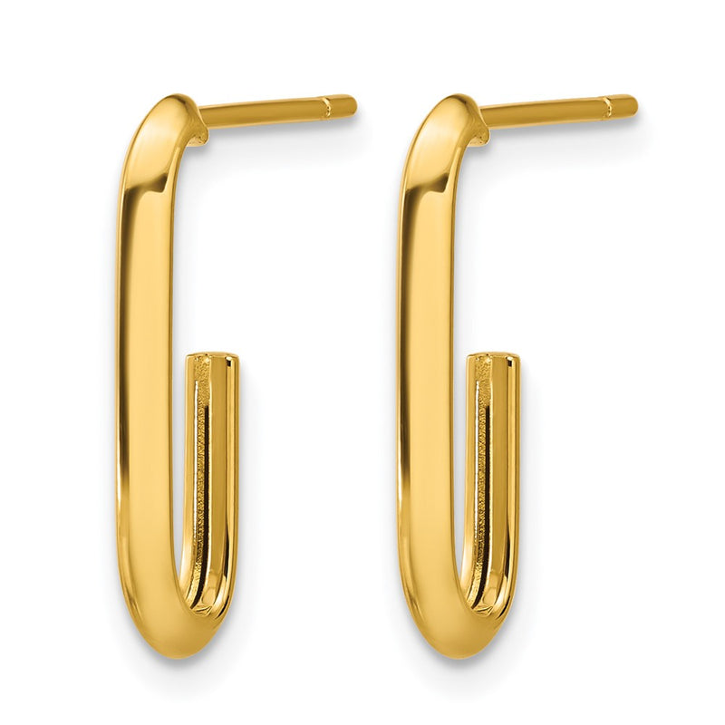 14K Yellow Gold Polished Knife Edge Oval Post J Hoop Earrings