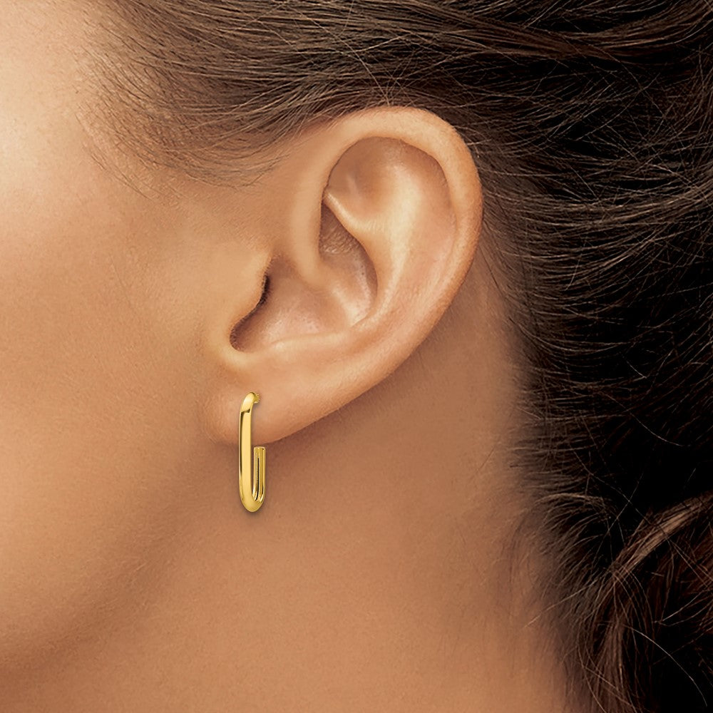 14K Yellow Gold Polished Knife Edge Oval Post J Hoop Earrings