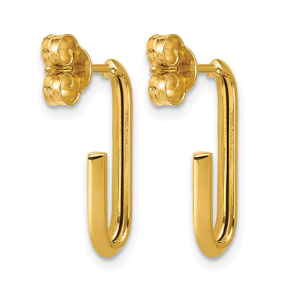 14K Yellow Gold Polished Knife Edge Oval Post J Hoop Earrings