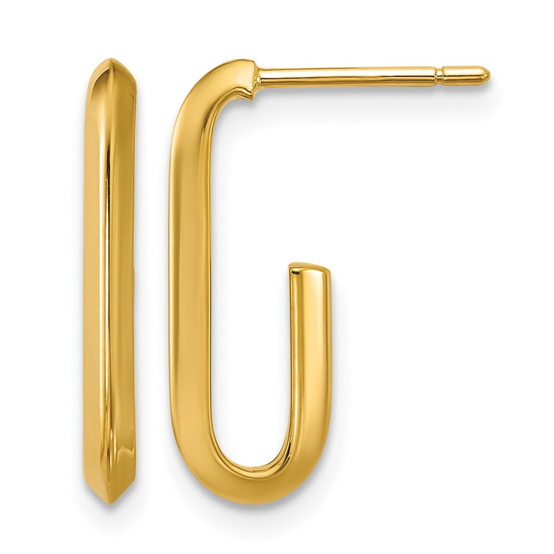 14K Yellow Gold Polished Knife Edge Oval Post J Hoop Earrings