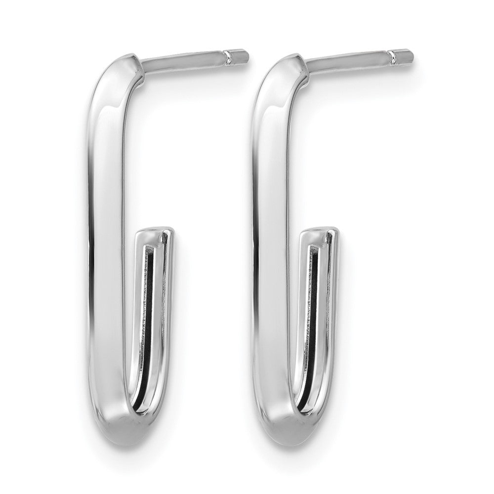 14K White Gold 14Kw Polished Knife Edge Oval Post J Hoop Earrings