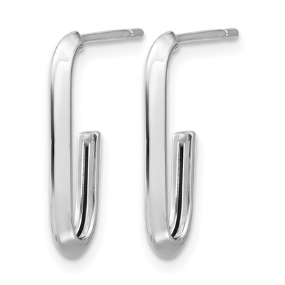14K White Gold 14Kw Polished Knife Edge Oval Post J Hoop Earrings