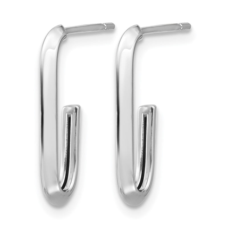 14K White Gold 14Kw Polished Knife Edge Oval Post J Hoop Earrings