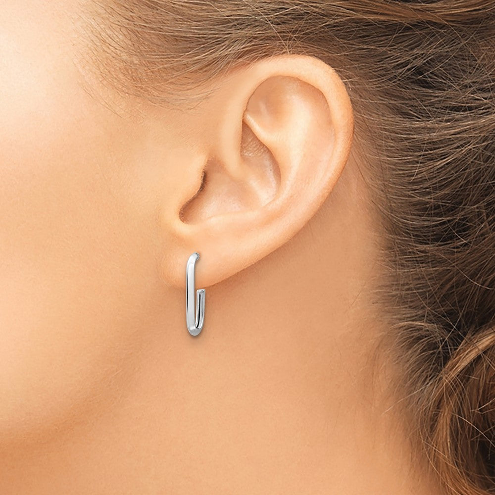 14K White Gold 14Kw Polished Knife Edge Oval Post J Hoop Earrings