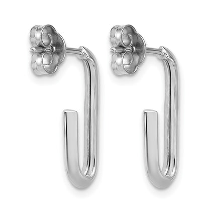 14K White Gold 14Kw Polished Knife Edge Oval Post J Hoop Earrings