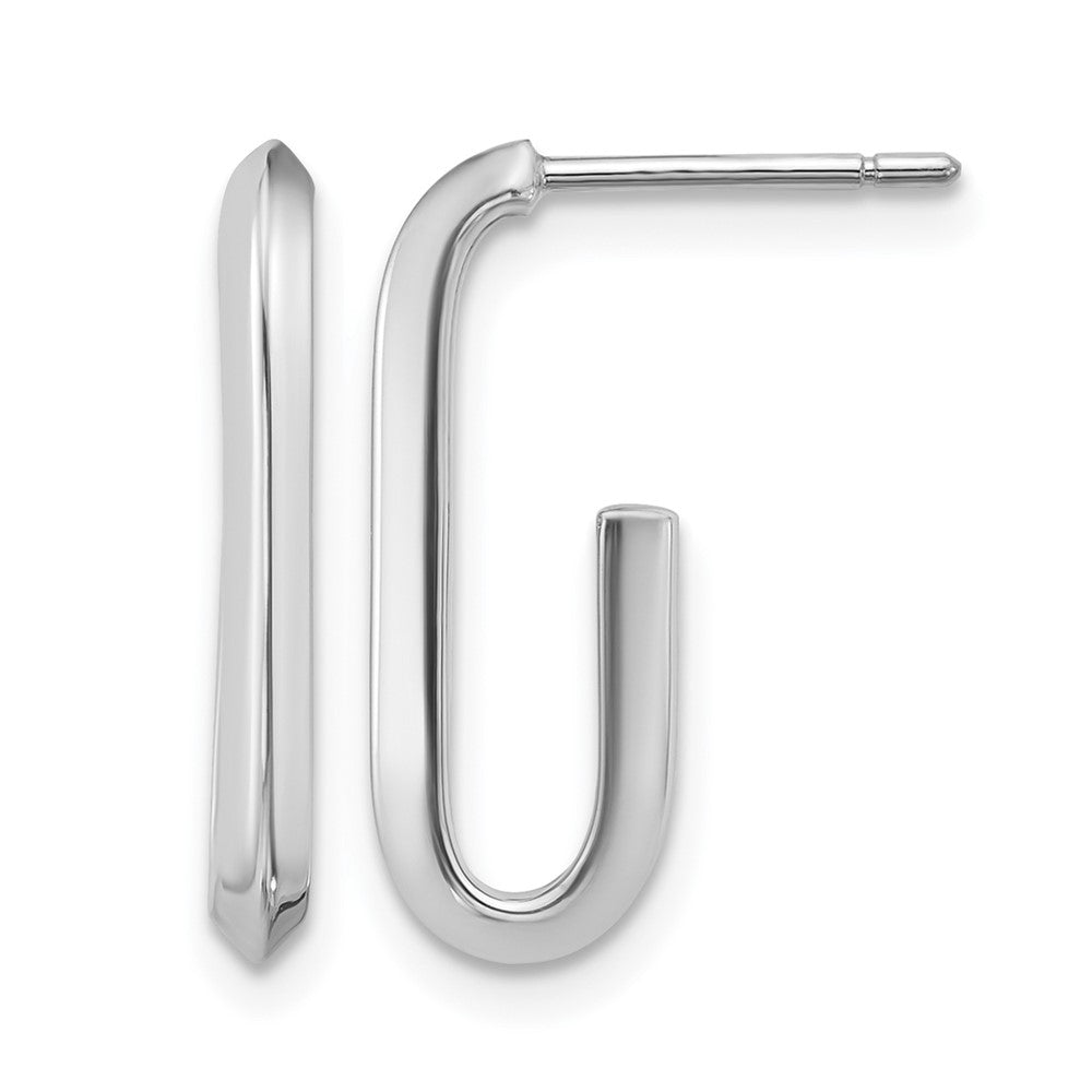 14K White Gold 14Kw Polished Knife Edge Oval Post J Hoop Earrings