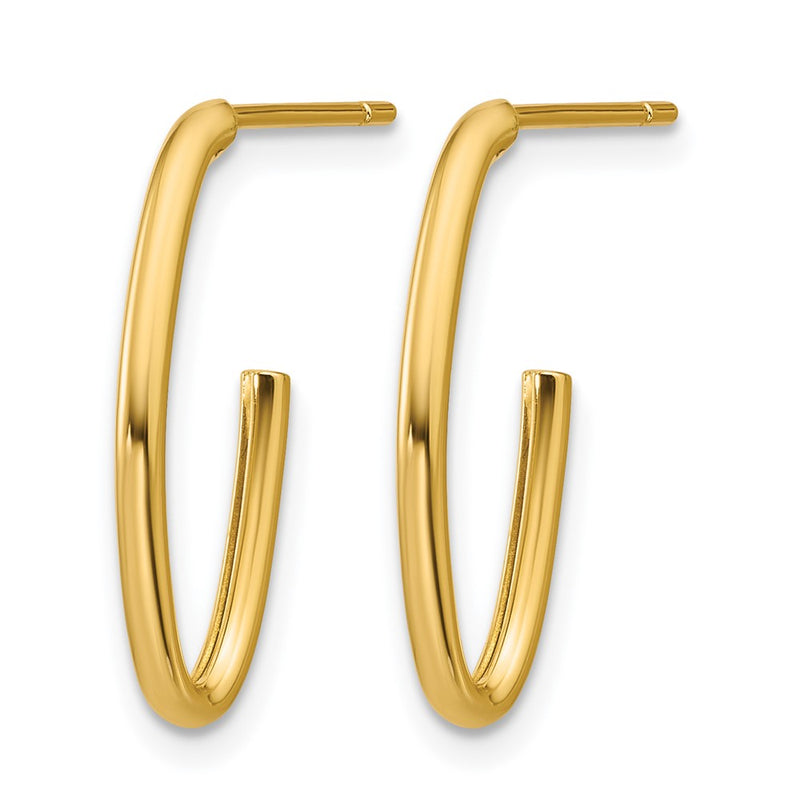 14K Yellow Gold Polished 1.8mm Oval Post J Hoop Earrings
