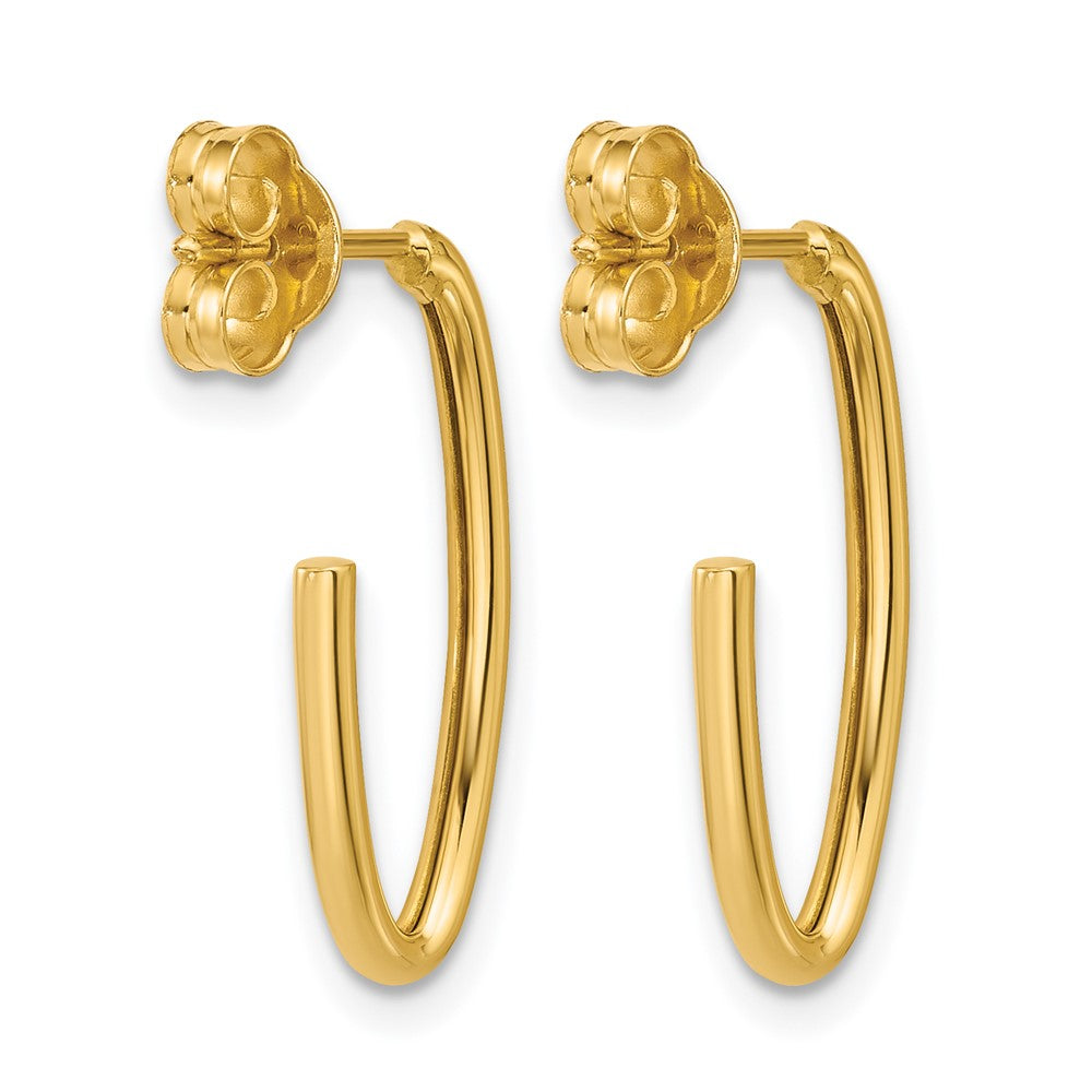 14K Yellow Gold Polished 1.8mm Oval Post J Hoop Earrings