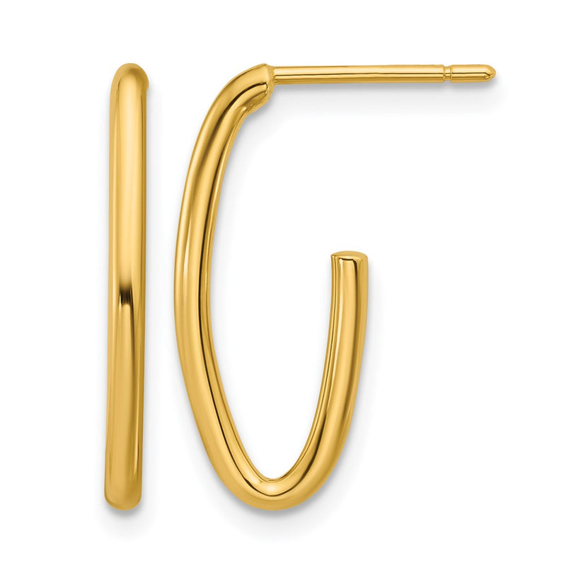 14K Yellow Gold Polished 1.8mm Oval Post J Hoop Earrings