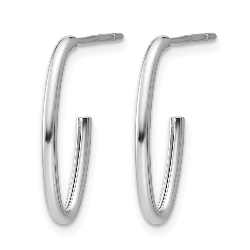 14K White Gold Polished 1.8mm Oval Post J Hoop Earrings